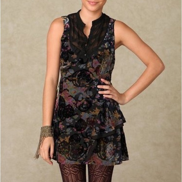Free People Dresses & Skirts - Free People Dress Retro Vintage Falling Leaves Rayon Silk Velvet Lace Size 10